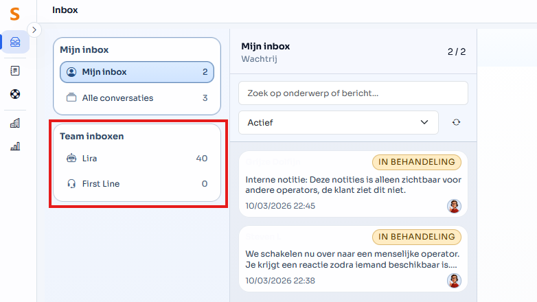 In de inbox zie je ook een inbox voor alle teams waar je toegang tot hebt.