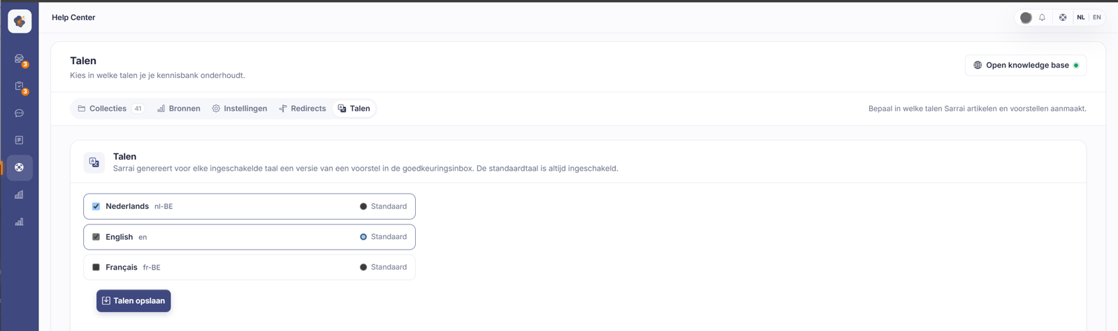 Bepaal in welke talen je kennisbank beschikbaar is