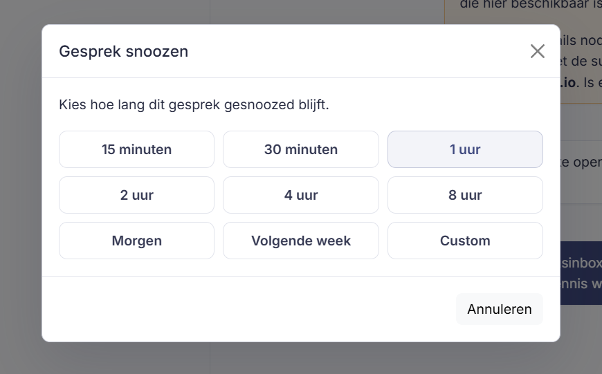 Het snooze-venster met de verschillende tijdsopties