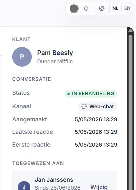 Het blok 'Toegewezen aan' in het contextpaneel