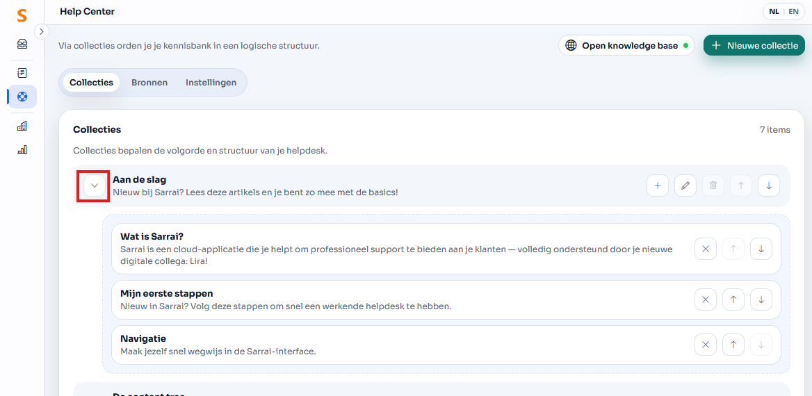 Bekijk de artikels binnen een collectie door op het pijltje vooraan te klikken