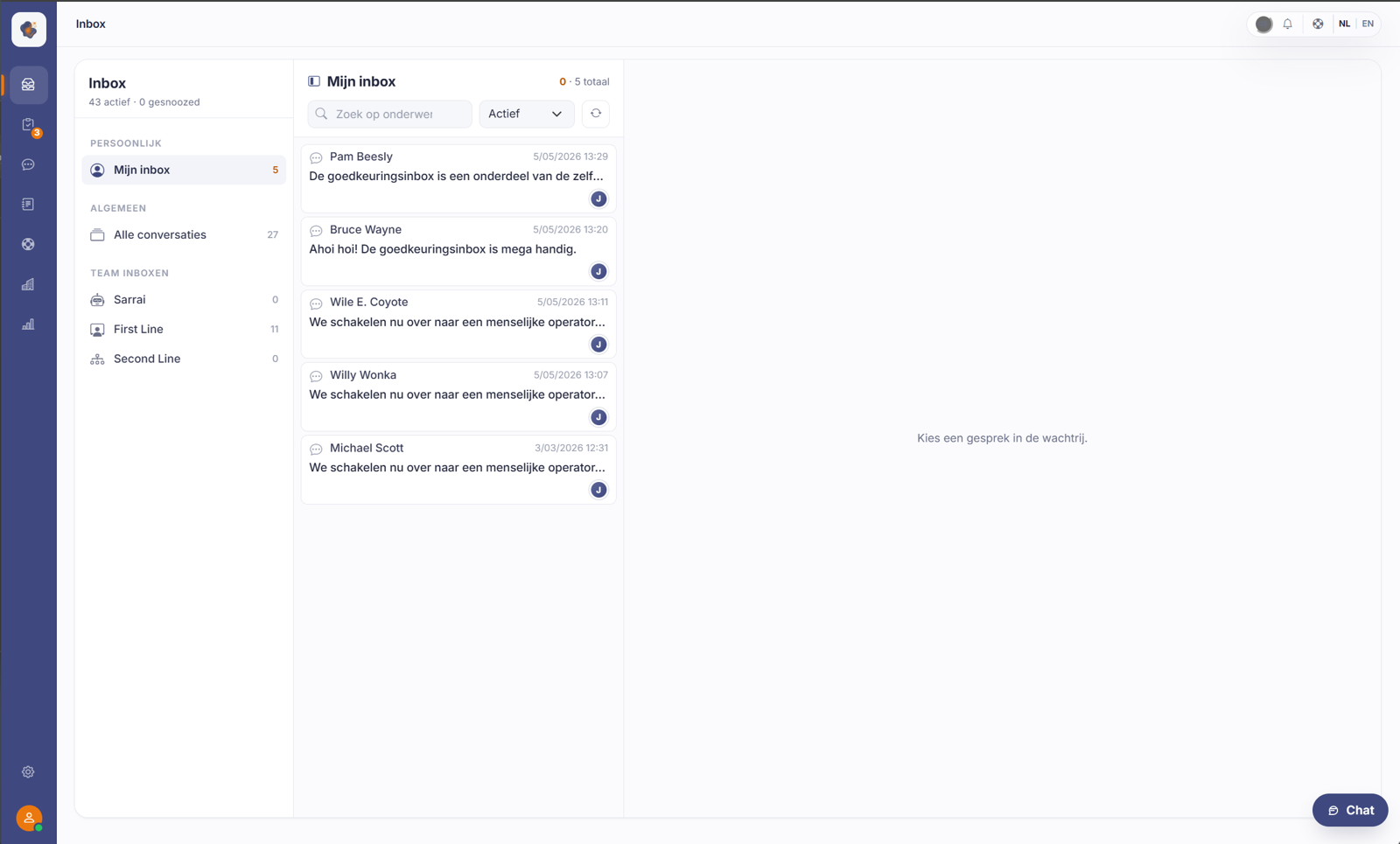 Het startscherm na het inloggen: de Inbox