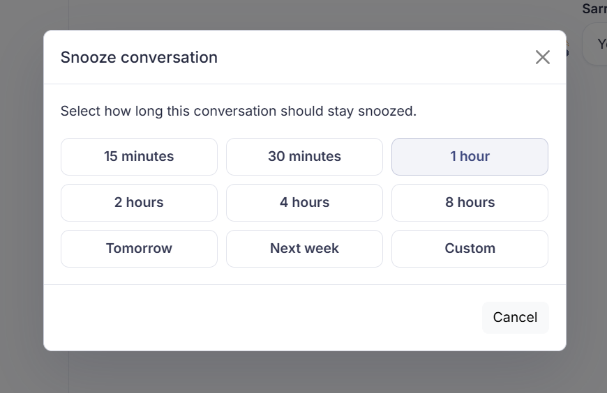 The snooze window with the different time options
