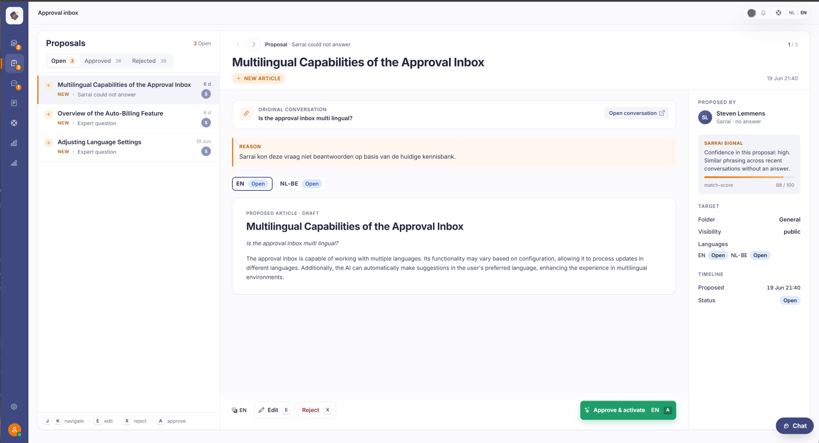 A proposal in the approval inbox