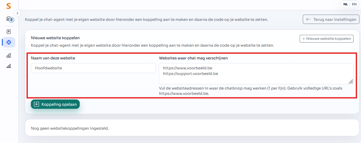 Geef je website in en volg daarna de instructies om Lira ook op je eigen website te integreren.