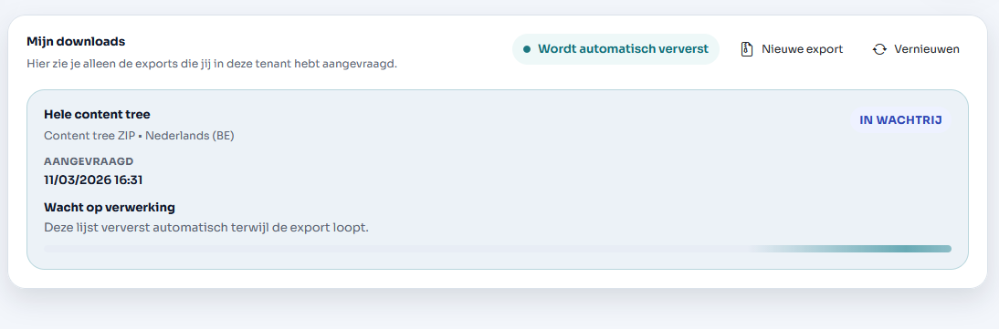 Een download die nog niet klaar is heeft de status 'In wachtrij' of 'In verwerking'