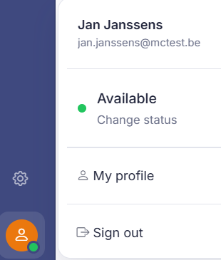 The profile menu at the bottom left with 'My profile' and 'Sign out'